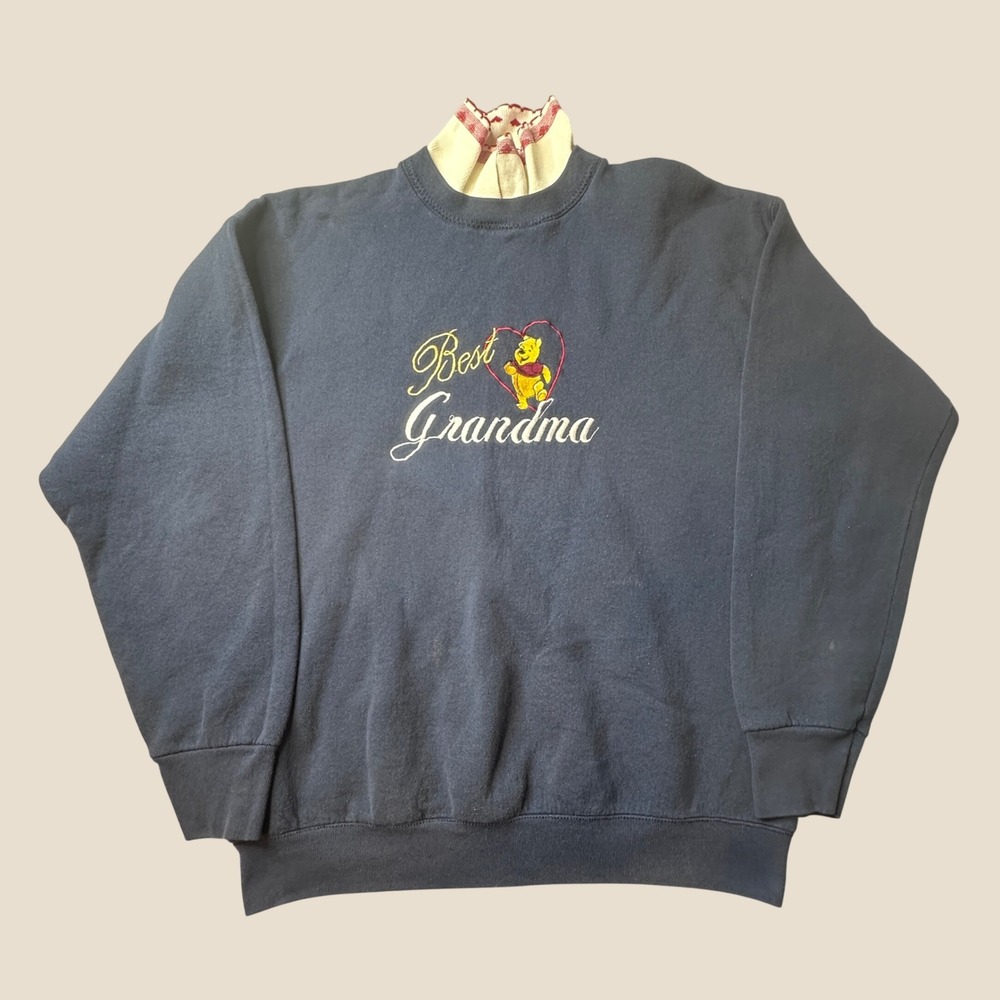 VTG Disney Sweatshirt Womens L Best Grandma Winnie the Pooh Navy Blue Pullover